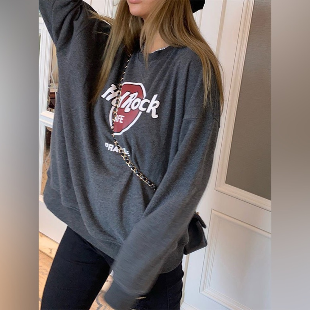 Hard Rock Cafe Amsterdam Cotton Charcoal Gray Crew Pullover Sweater Medium
